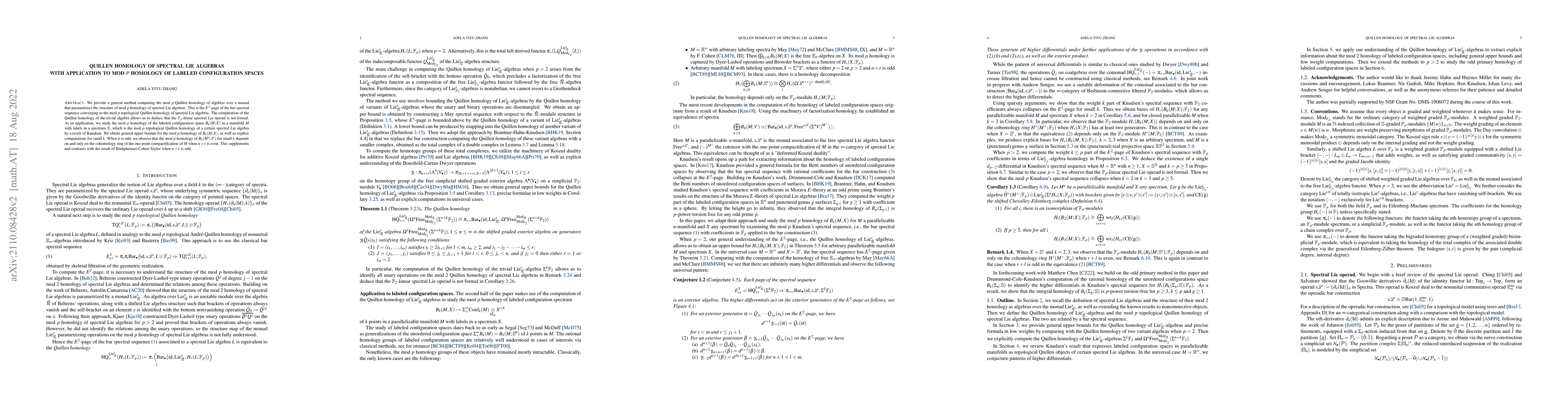Thumbnail for Quillen homology of spectral Lie algebras with application to mod $p$
  homology of labeled configuration spaces
