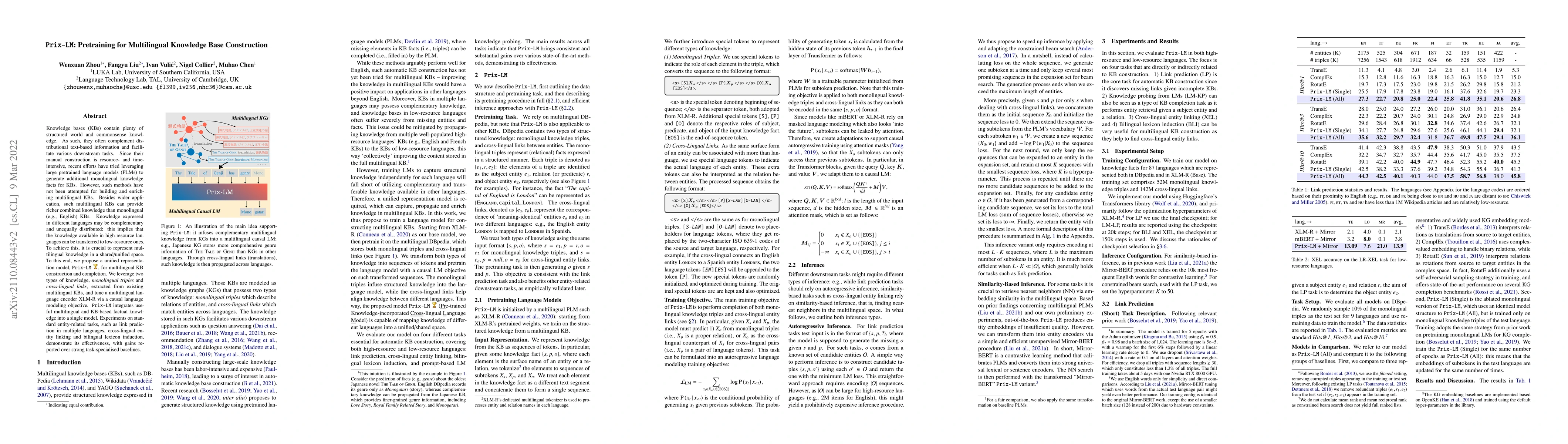 Thumbnail for Prix-LM: Pretraining for Multilingual Knowledge Base Construction