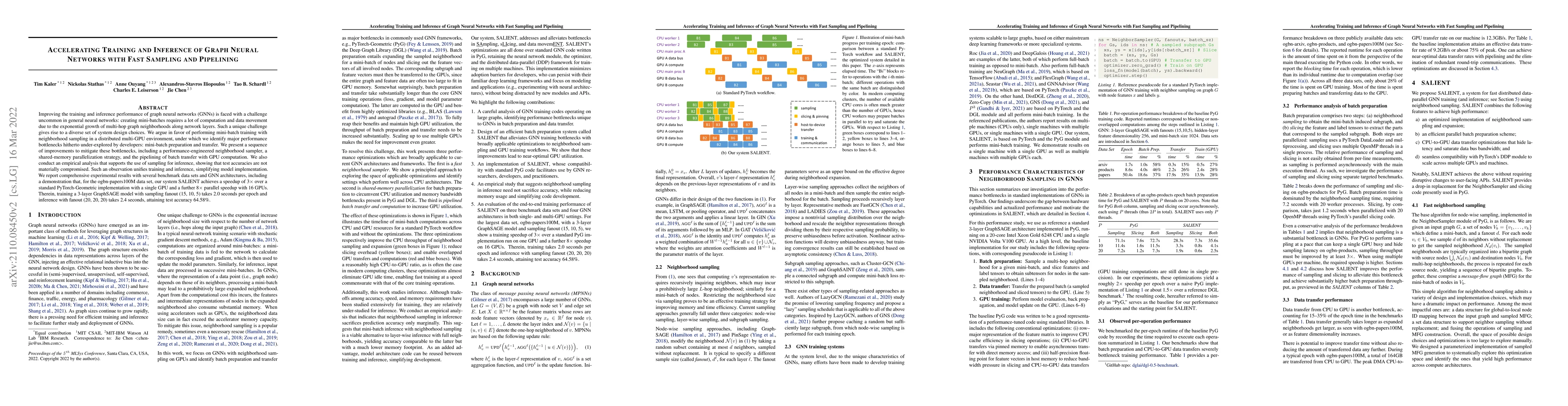 Thumbnail for Accelerating Training and Inference of Graph Neural Networks with Fast
  Sampling and Pipelining