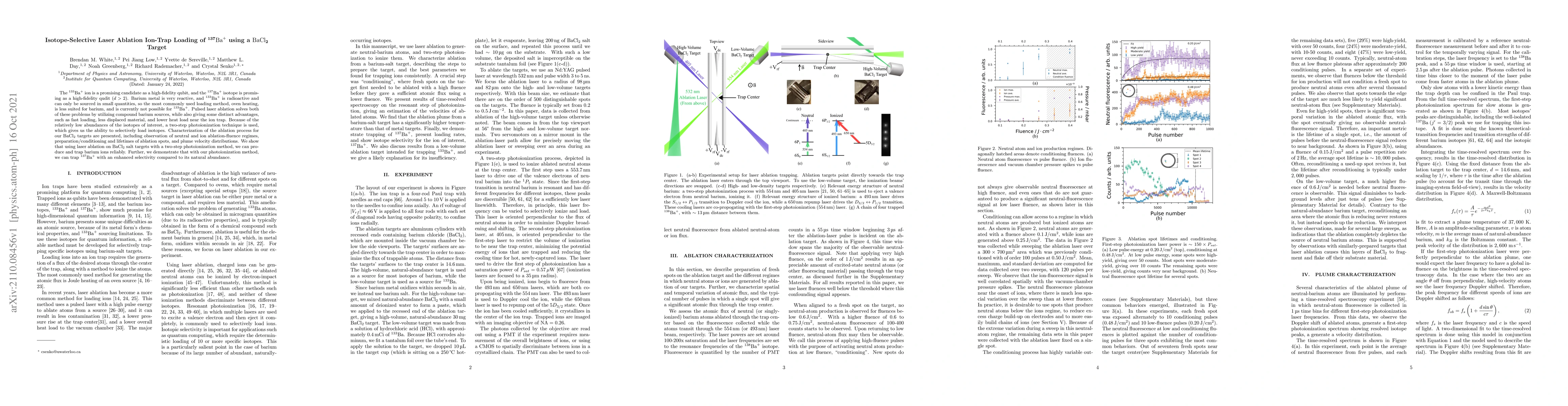 Thumbnail for Isotope-Selective Laser Ablation Ion-Trap Loading of
  $\mathbf{^{137}\mathrm{Ba}^+}$ using a $\mathbf{\mathrm{BaCl}_2}$ Target