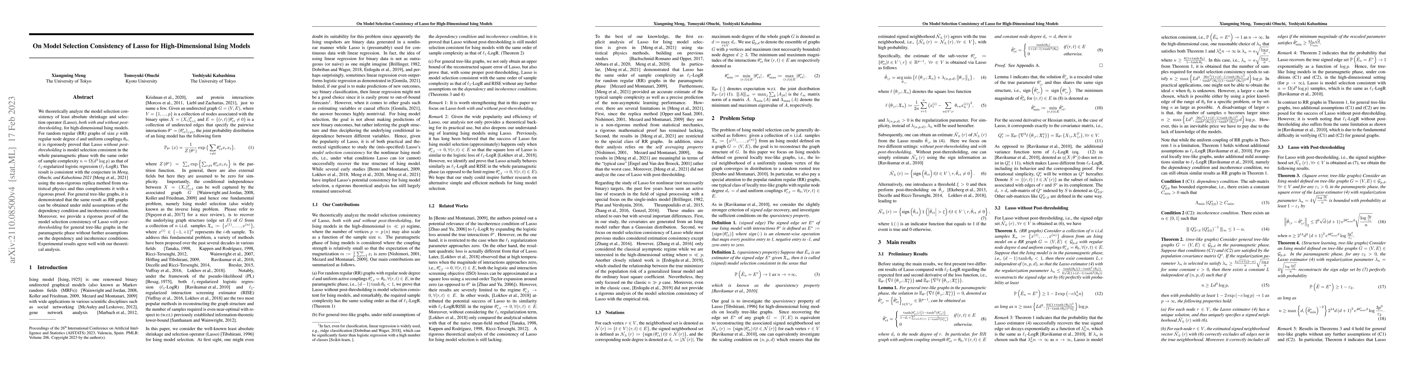 Thumbnail for On Model Selection Consistency of Lasso for High-Dimensional Ising
  Models