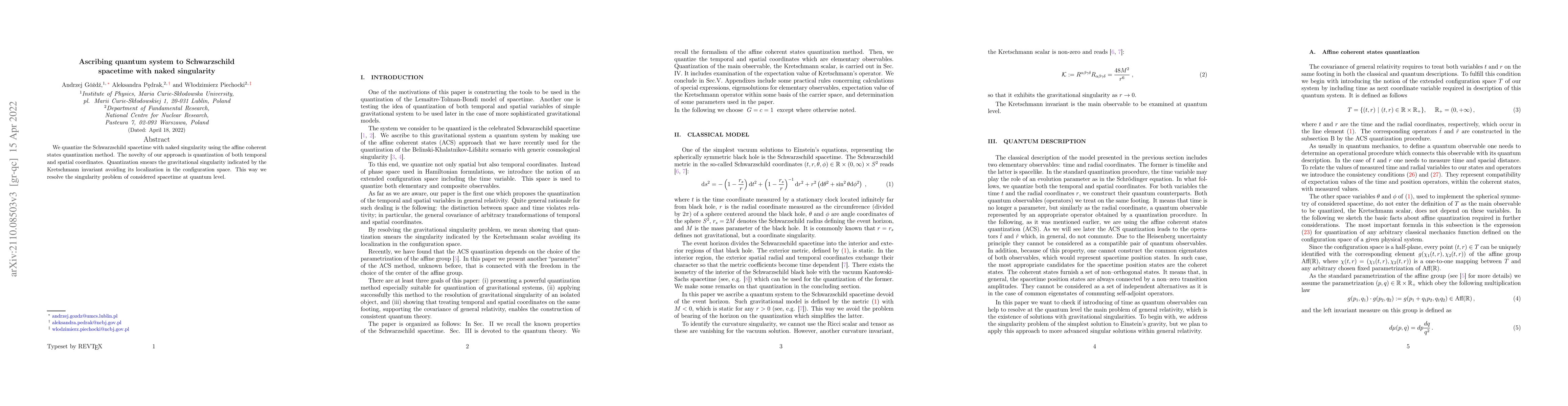 Thumbnail for Ascribing quantum system to Schwarzschild spacetime with naked
  singularity