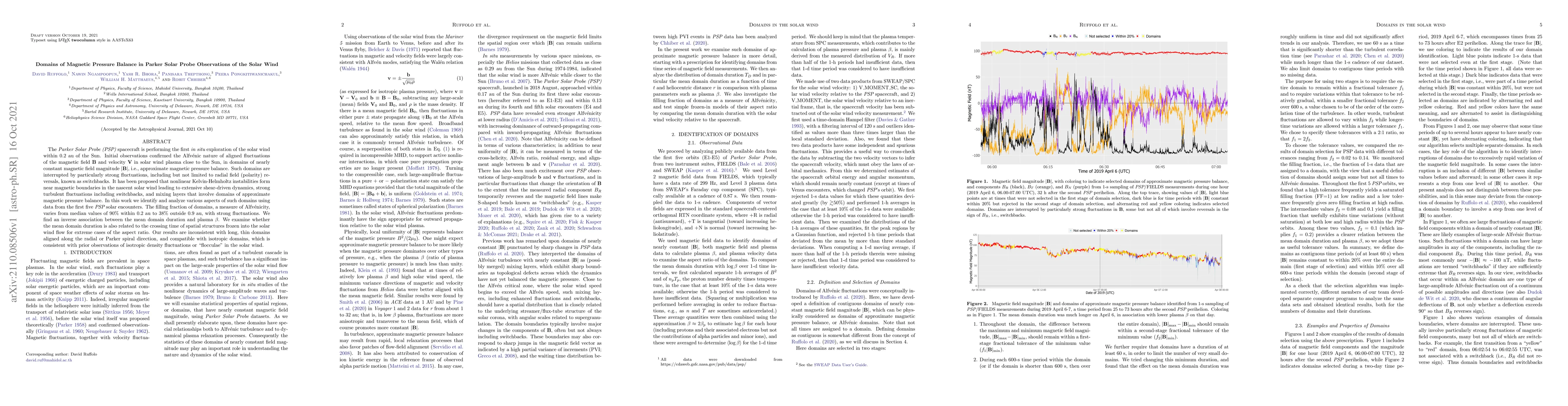 Thumbnail for Domains of Magnetic Pressure Balance in Parker Solar Probe Observations
  of the Solar Wind