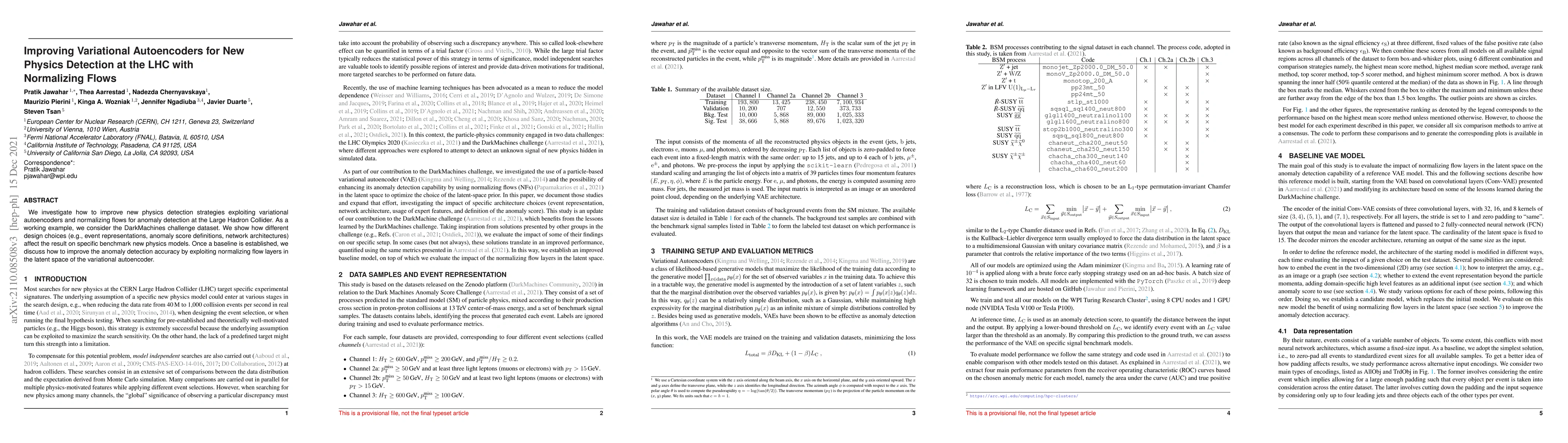 Thumbnail for Improving Variational Autoencoders for New Physics Detection at the LHC
  with Normalizing Flows