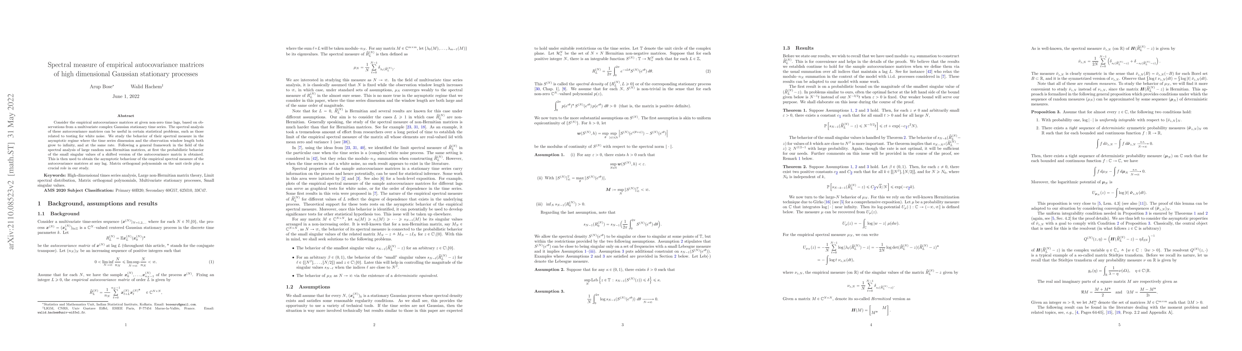 Thumbnail for Spectral measure of empirical autocovariance matrices of high
  dimensional Gaussian stationary processes