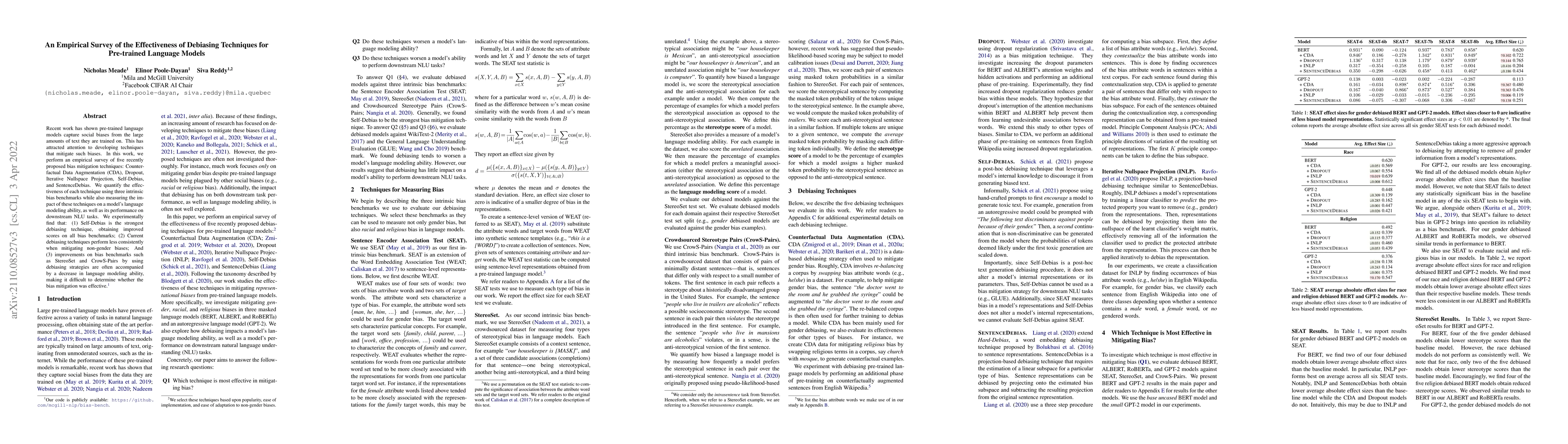 Thumbnail for An Empirical Survey of the Effectiveness of Debiasing Techniques for
  Pre-trained Language Models