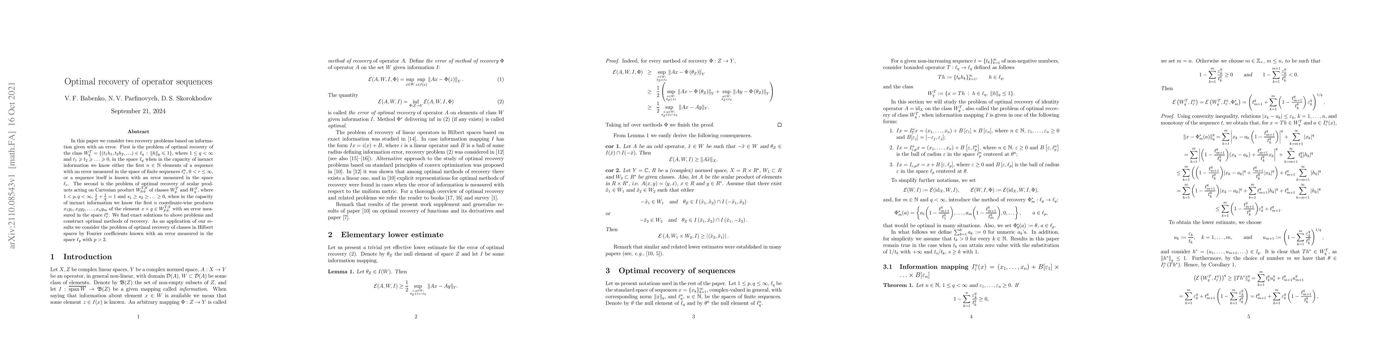 Thumbnail for Optimal recovery of operator sequences