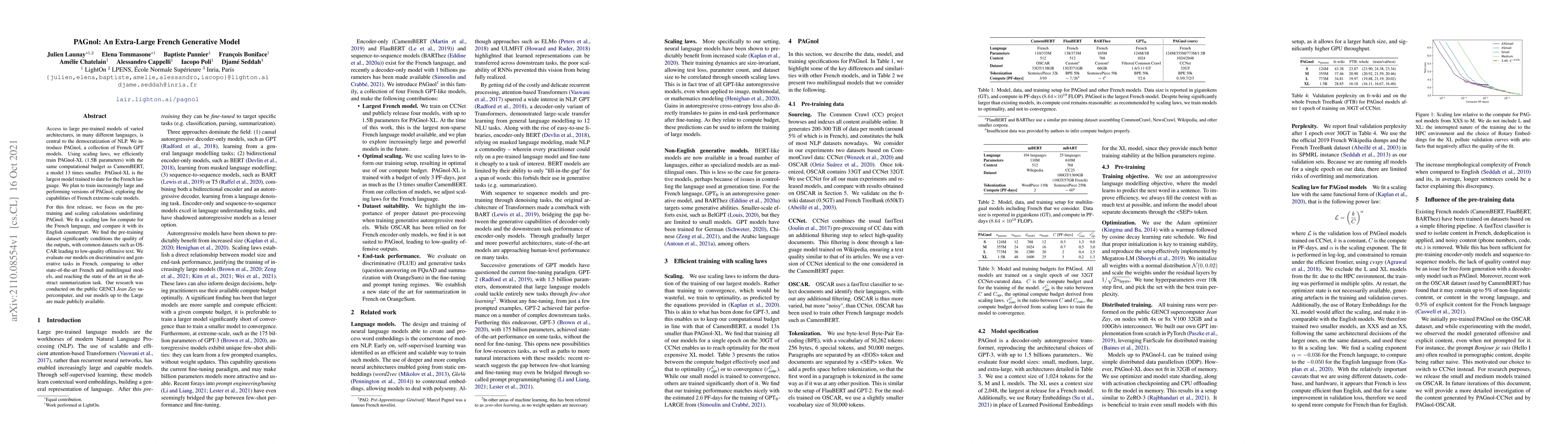 Thumbnail for PAGnol: An Extra-Large French Generative Model