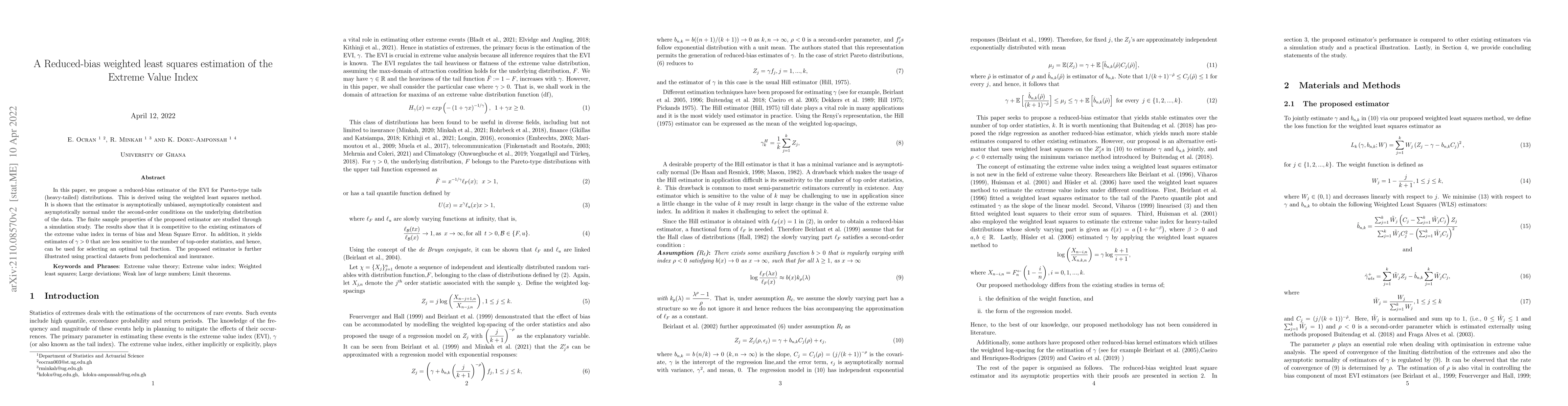 Thumbnail for A Reduced-Bias Weighted least square estimation of the Extreme Value
  Index