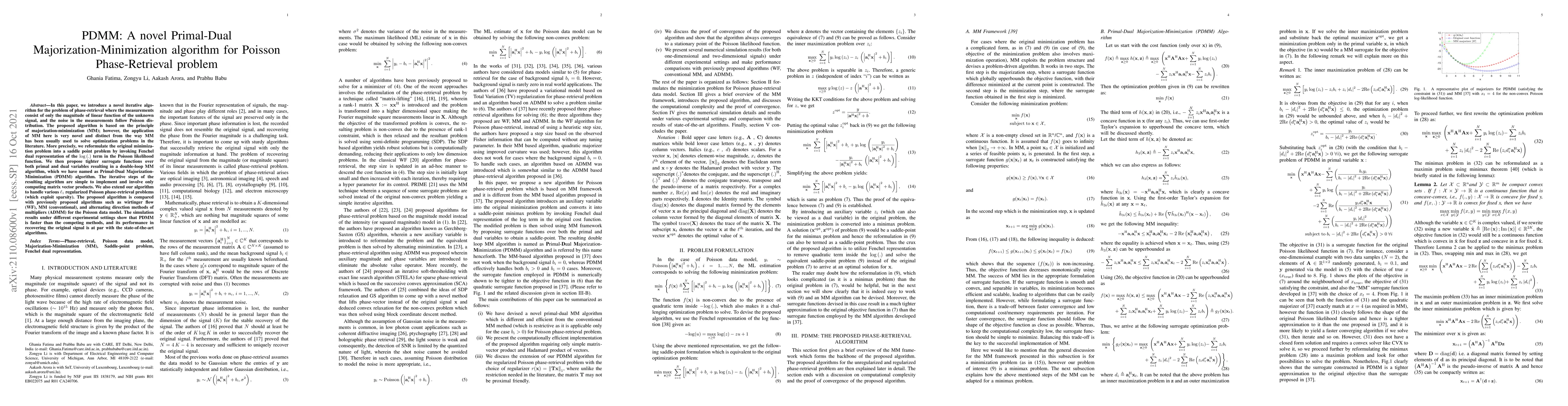 Thumbnail for PDMM: A novel Primal-Dual Majorization-Minimization algorithm for
  Poisson Phase-Retrieval problem