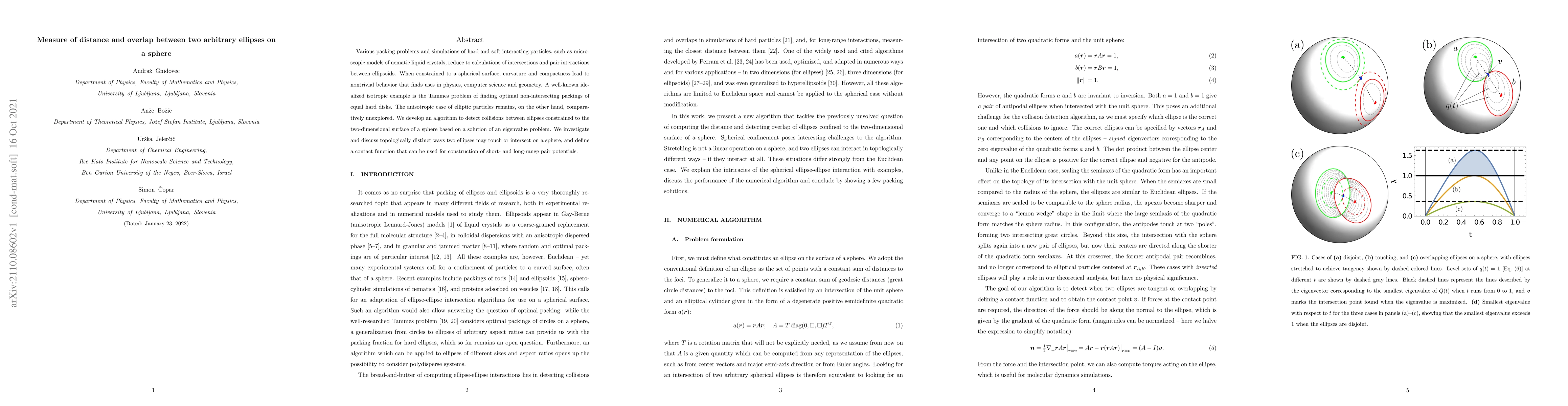 Thumbnail for Measure of distance and overlap between two arbitrary ellipses on a
  sphere