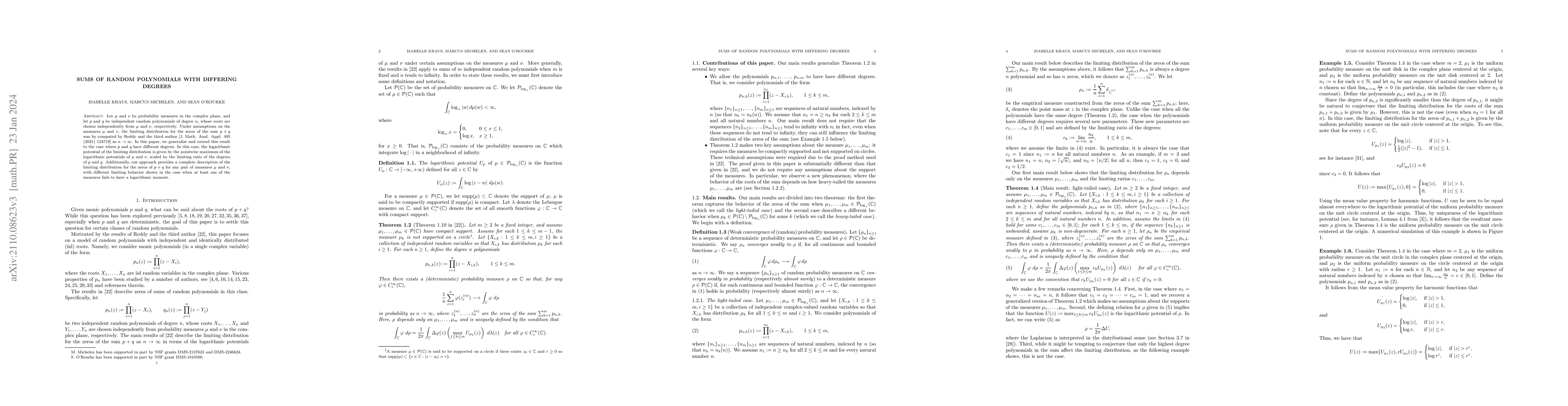 Thumbnail for Sums of random polynomials with differing degrees