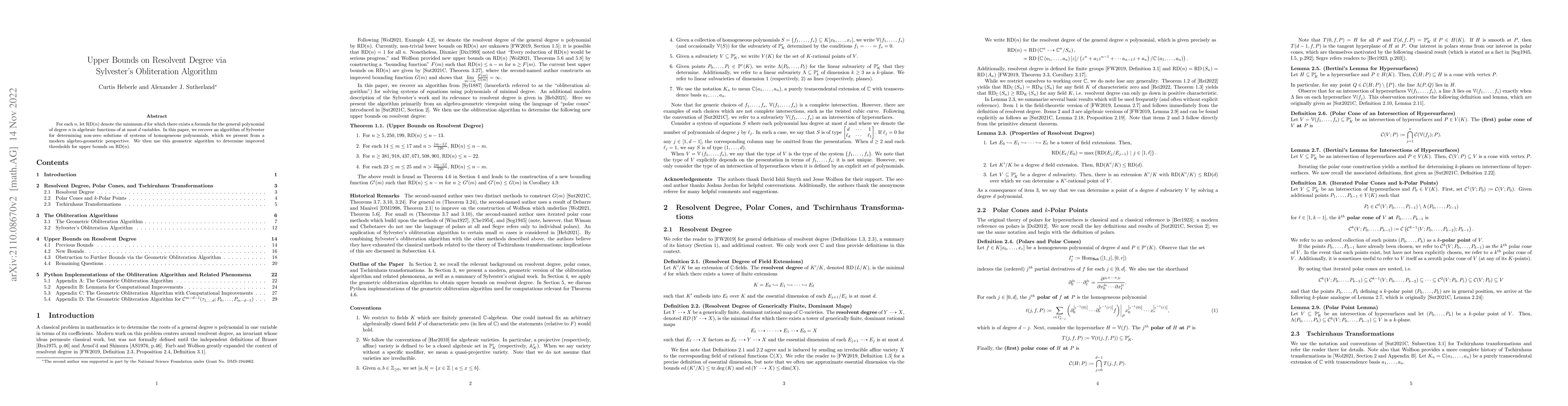 Thumbnail for Upper Bounds on Resolvent Degree via Sylvester's Obliteration Algorithm