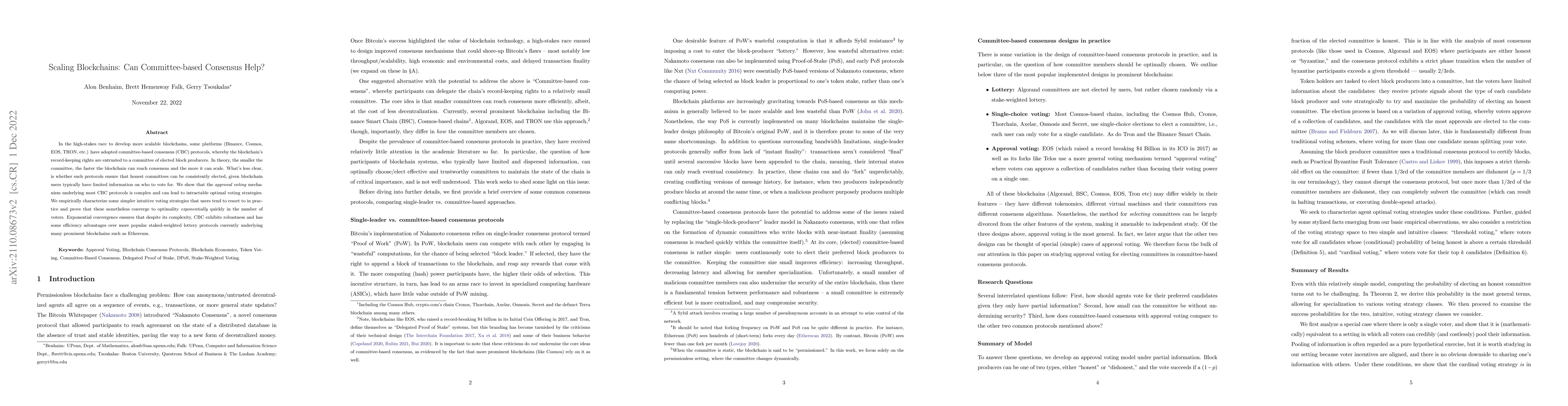Thumbnail for Scaling Blockchains: Can Committee-Based Consensus Help?