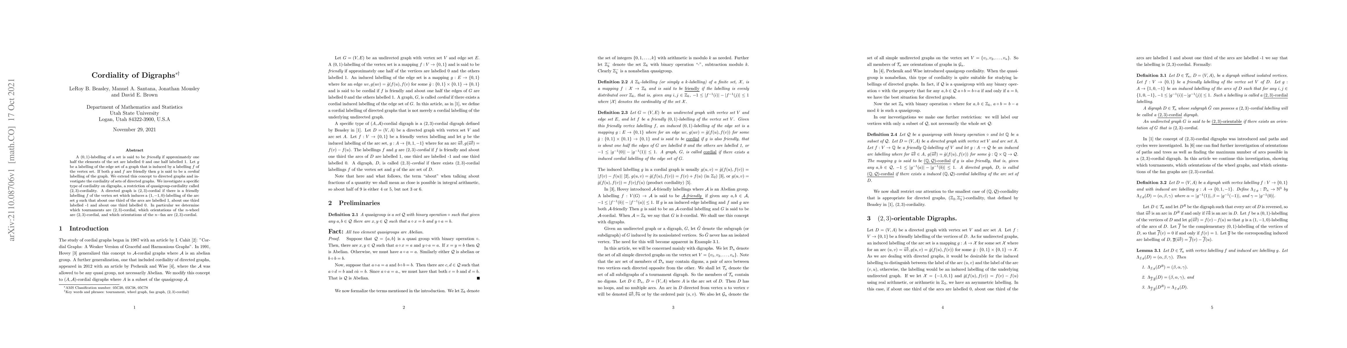 Thumbnail for Cordiality of Digraphs
