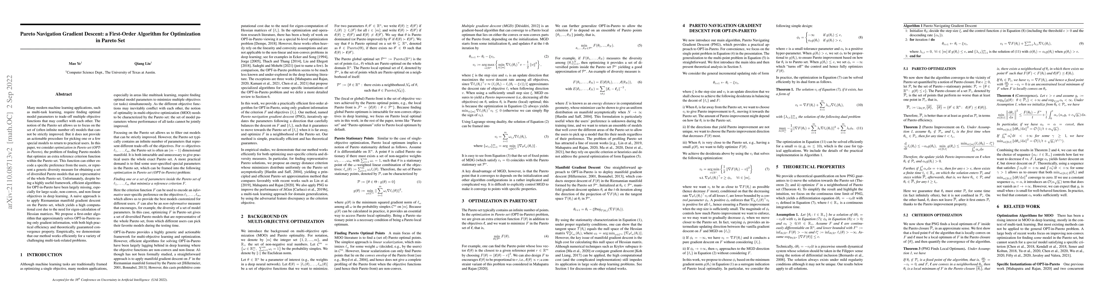 Thumbnail for Pareto Navigation Gradient Descent: a First-Order Algorithm for
  Optimization in Pareto Set