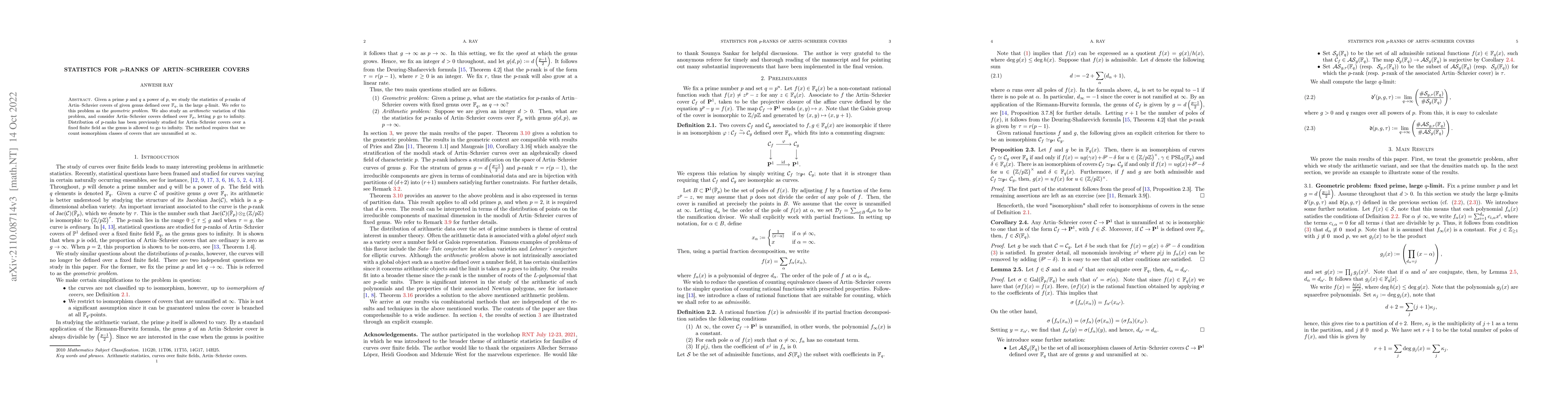 Thumbnail for Statistics for p-ranks of Artin-Schreier covers
