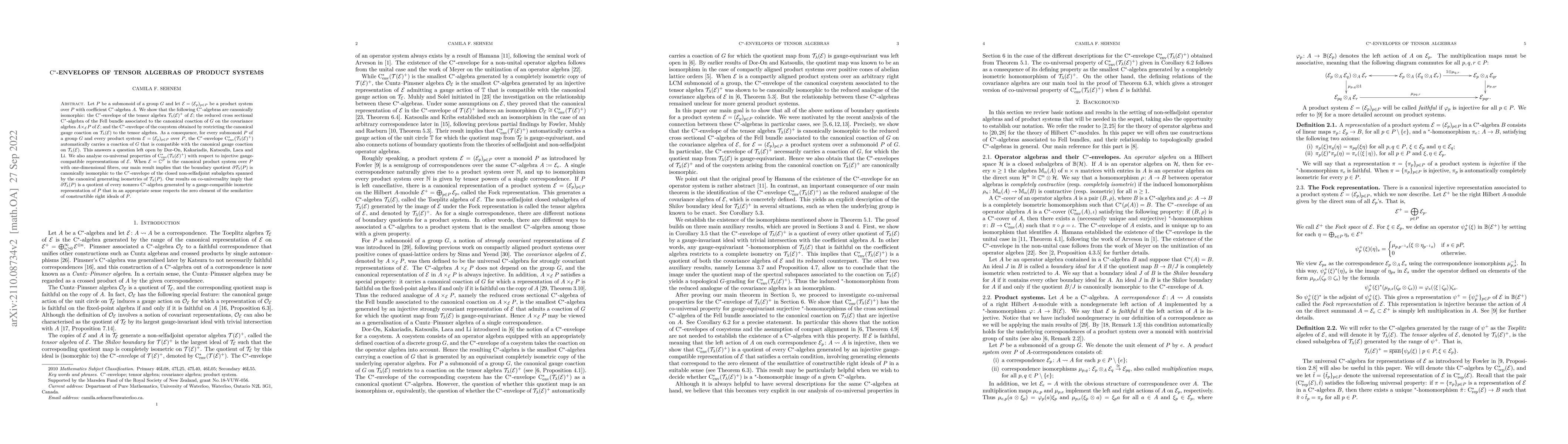 Thumbnail for C*-envelopes of tensor algebras of product systems