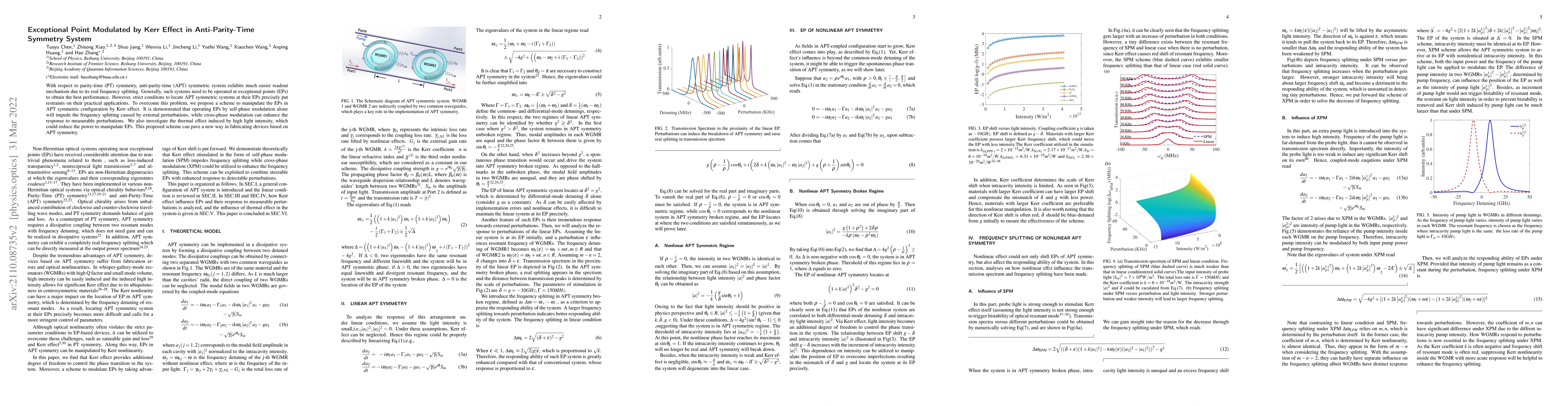 Thumbnail for Exceptional Point modulated by Kerr effect in Anti-Parity-Time Symmetry
  System