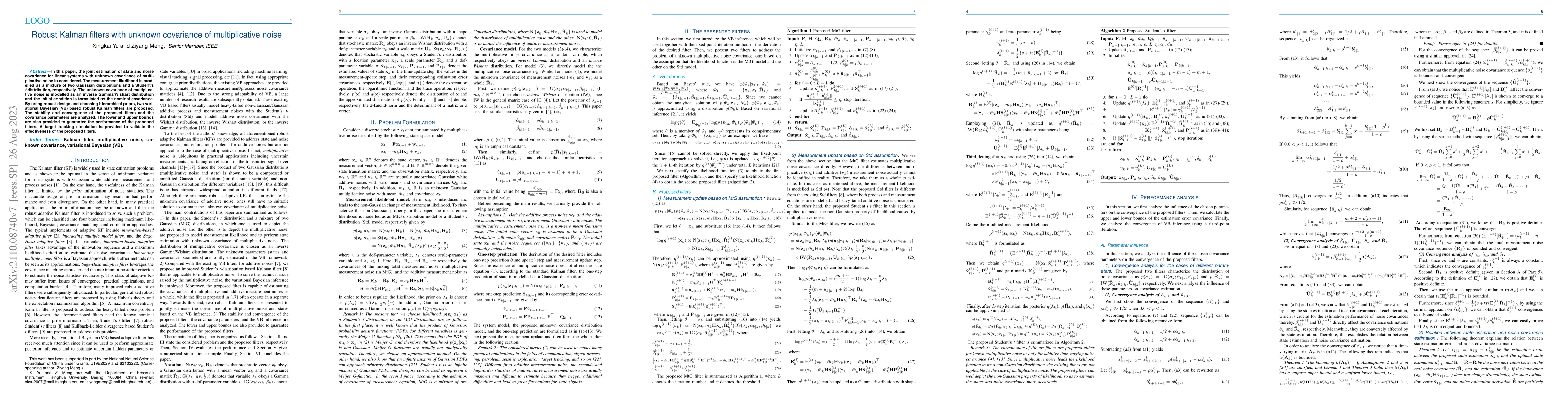 Thumbnail for Robust Kalman filters with unknown covariance of multiplicative noise