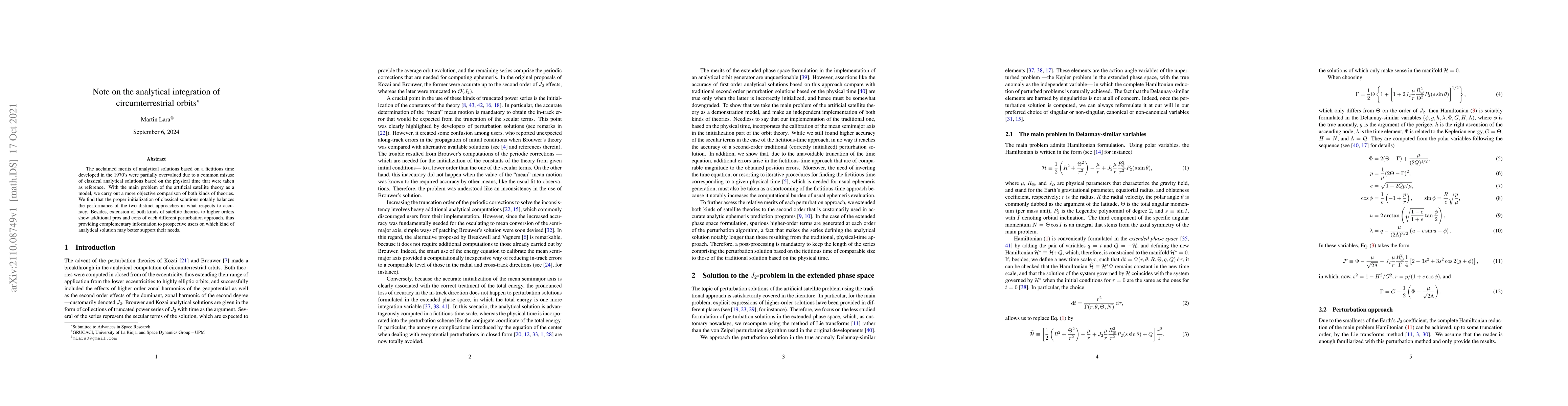 Thumbnail for Note on the analytical integration of circumterrestrial orbits