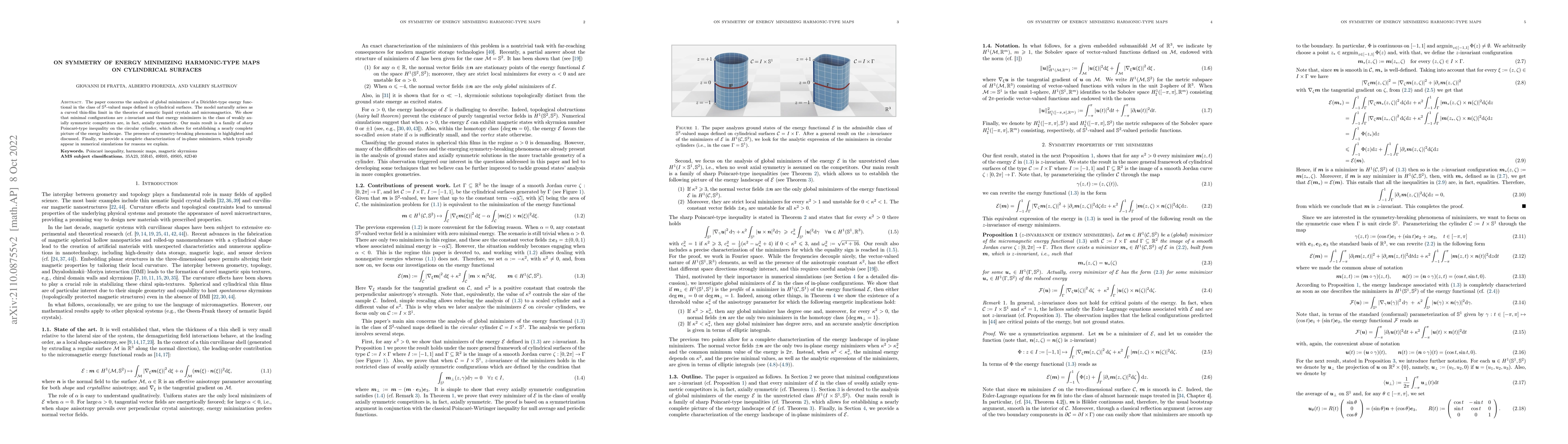 Thumbnail for On symmetry of energy minimizing harmonic-type maps on cylindrical
  surfaces