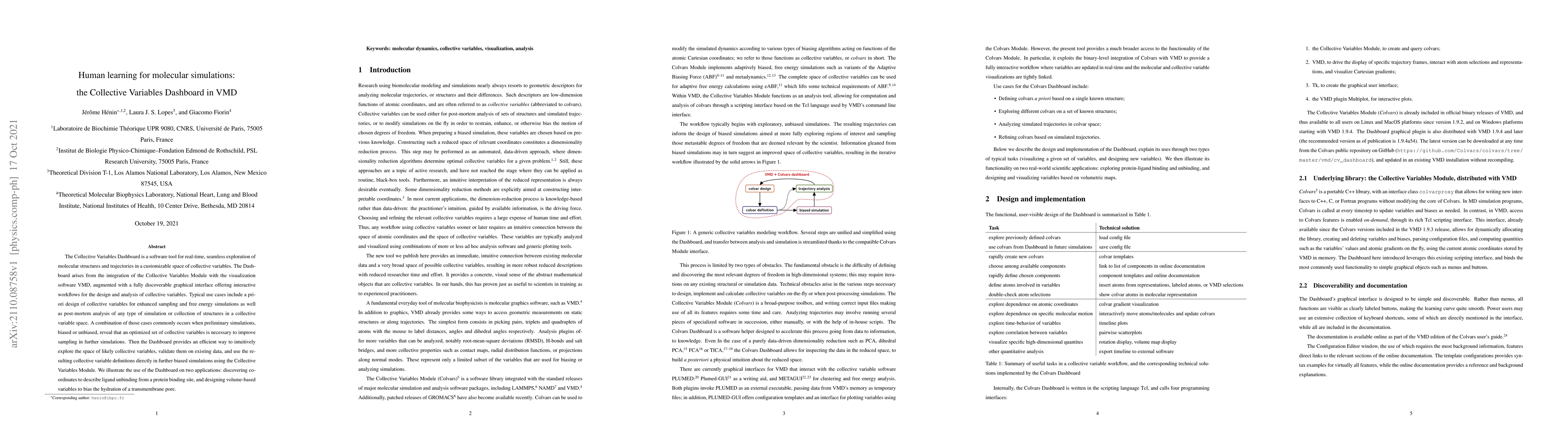 Thumbnail for Human learning for molecular simulations: the Collective Variables
  Dashboard in VMD