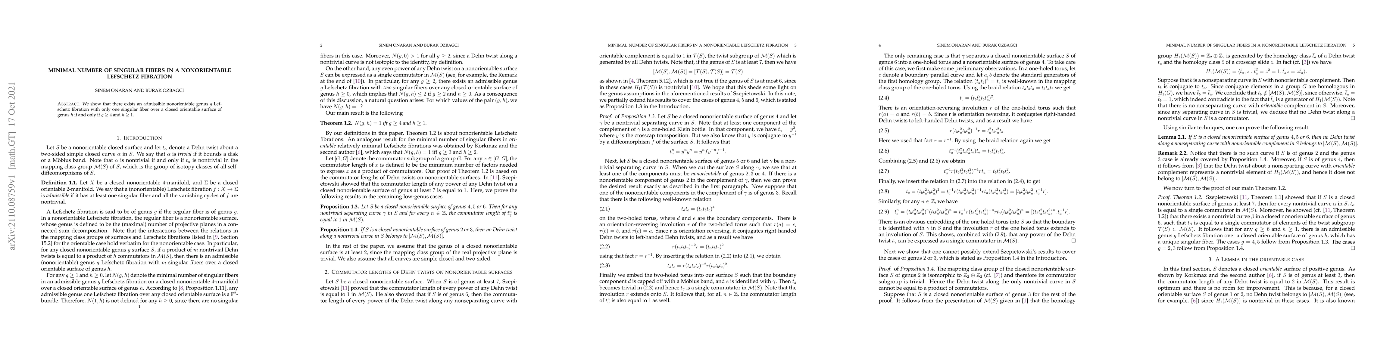 Thumbnail for Minimal number of singular fibers in a nonorientable Lefschetz fibration