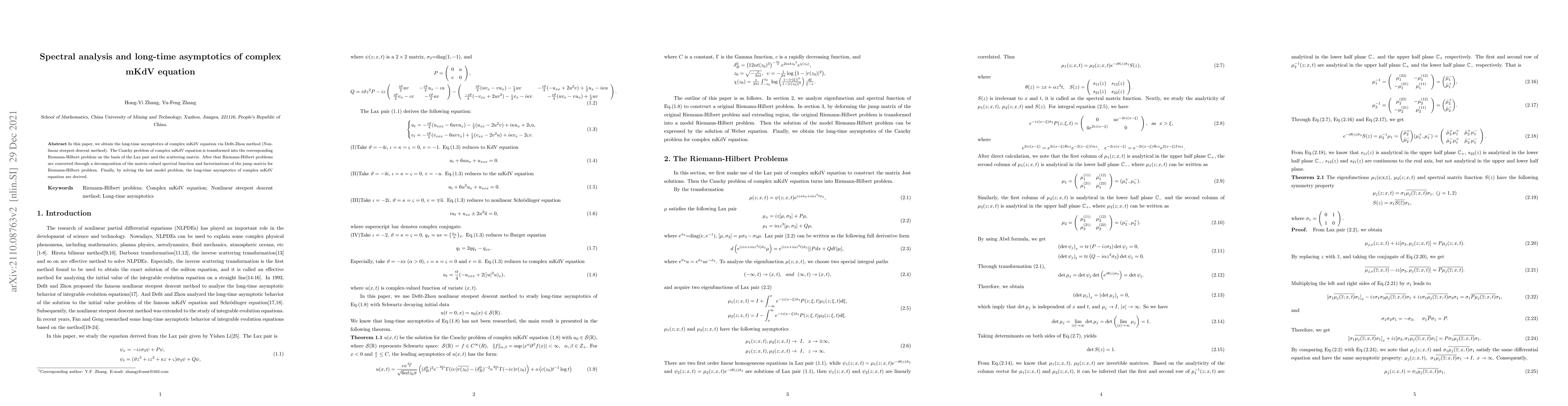 Thumbnail for Spectral analysis and long-time asymptotics of complex mKdV equation