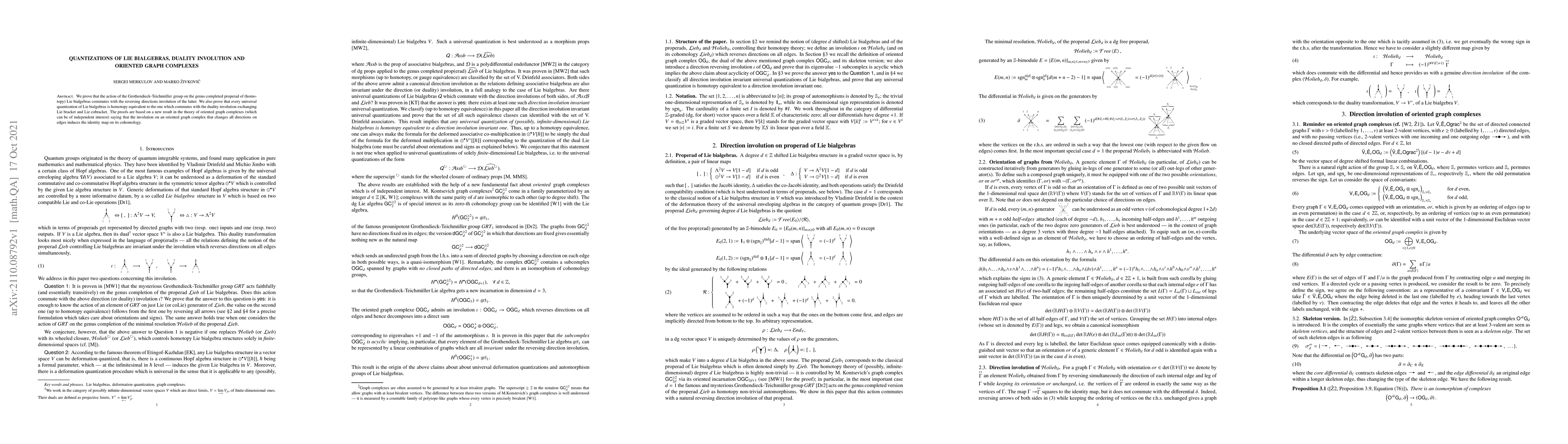 Thumbnail for Quantizations of Lie bialgebras, duality involution and oriented graph
  complexes