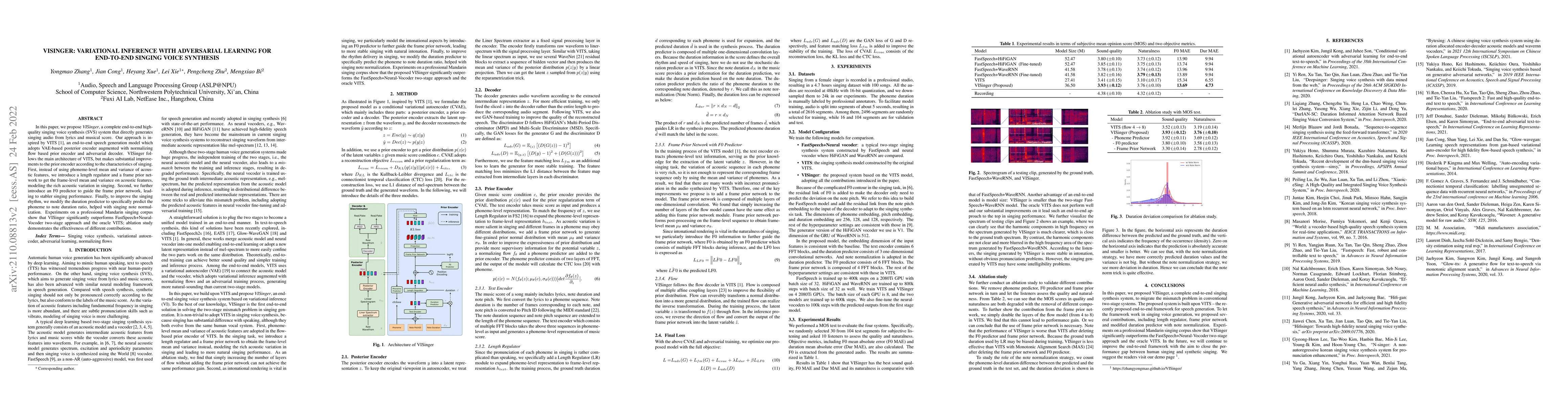 Thumbnail for VISinger: Variational Inference with Adversarial Learning for End-to-End
  Singing Voice Synthesis