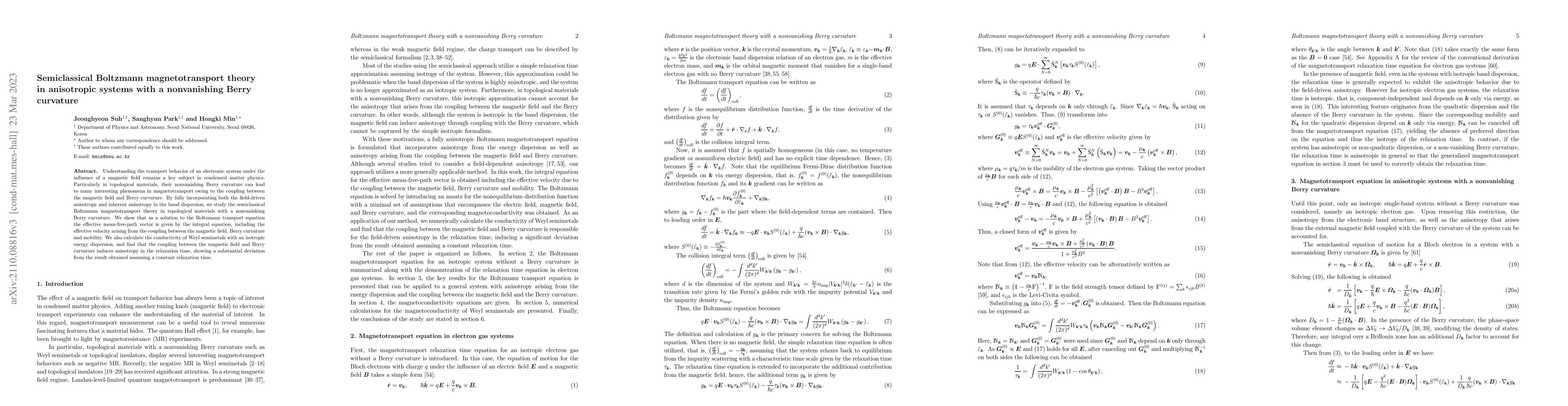 Thumbnail for Semiclassical Boltzmann magnetotransport theory in anisotropic systems
  with a nonvanishing Berry curvature