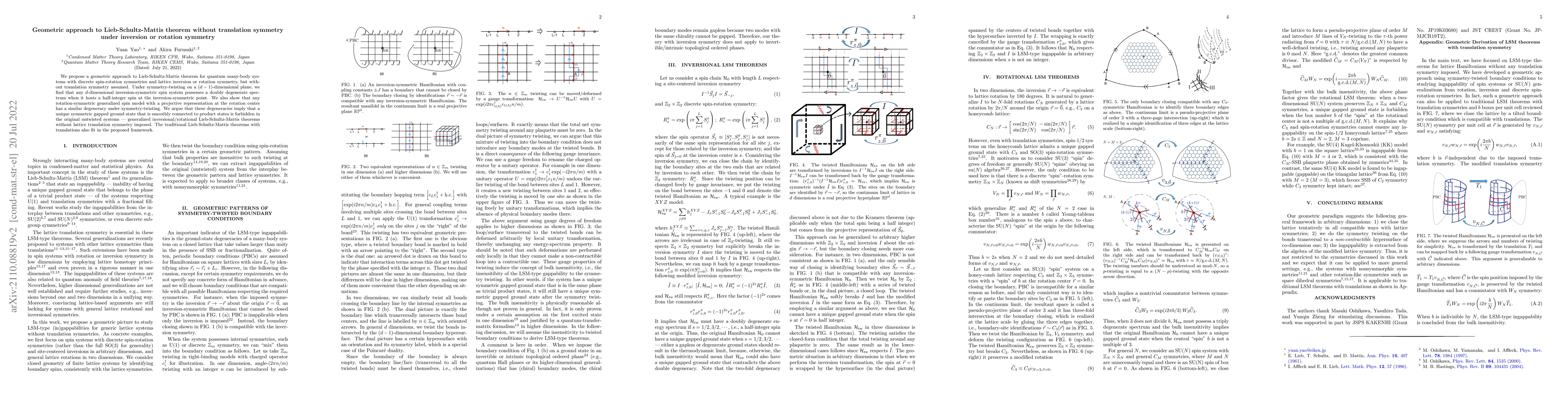Thumbnail for Geometric approach to Lieb-Schultz-Mattis theorem without translation
  symmetry under inversion or rotation symmetry
