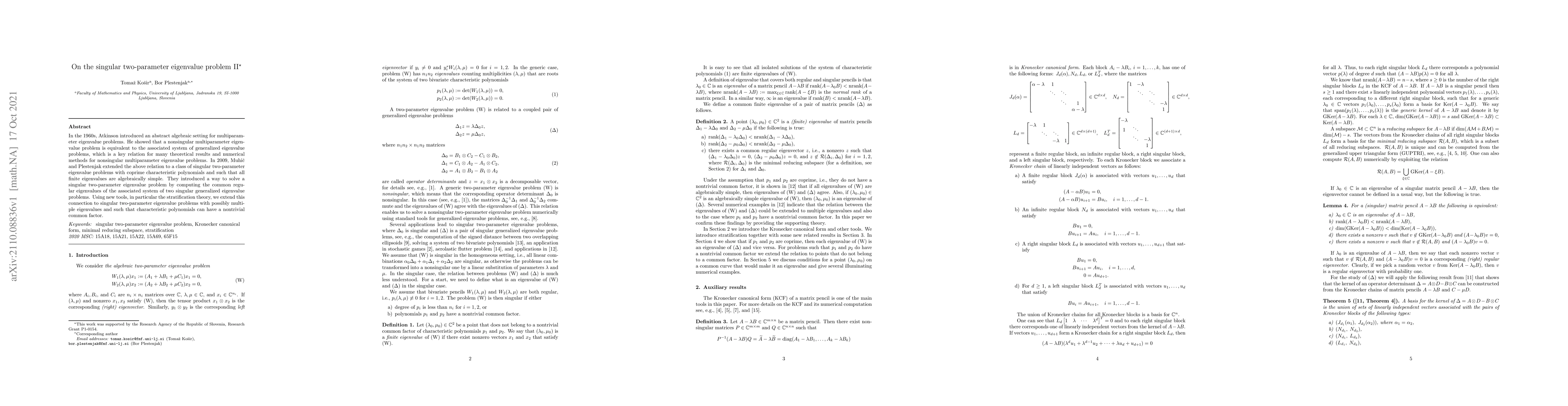 Thumbnail for On the singular two-parameter eigenvalue problem II