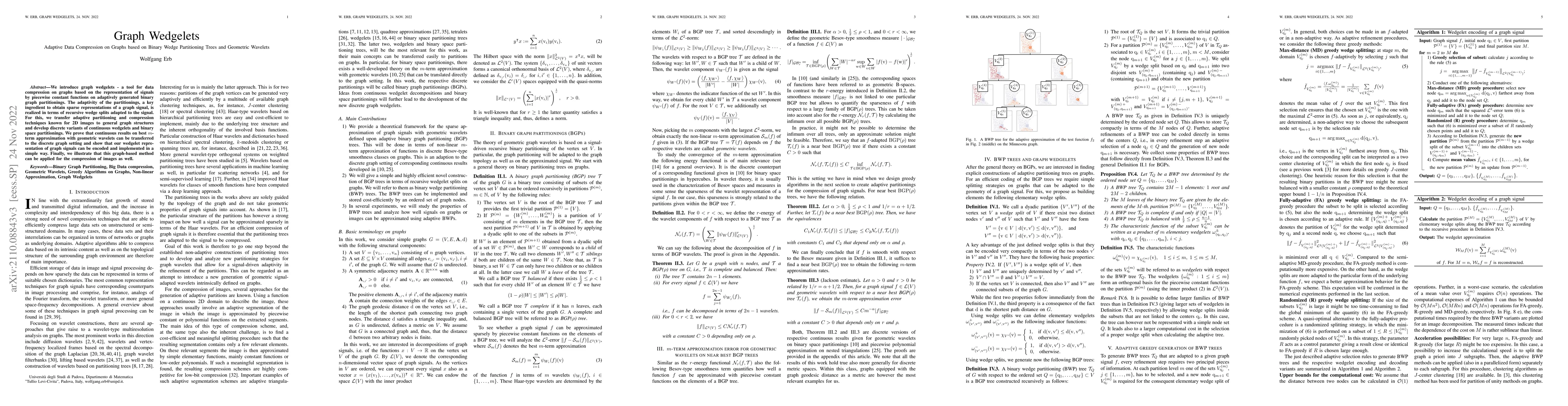 Thumbnail for Graph Wedgelets: Adaptive Data Compression on Graphs based on Binary
  Wedge Partitioning Trees and Geometric Wavelets