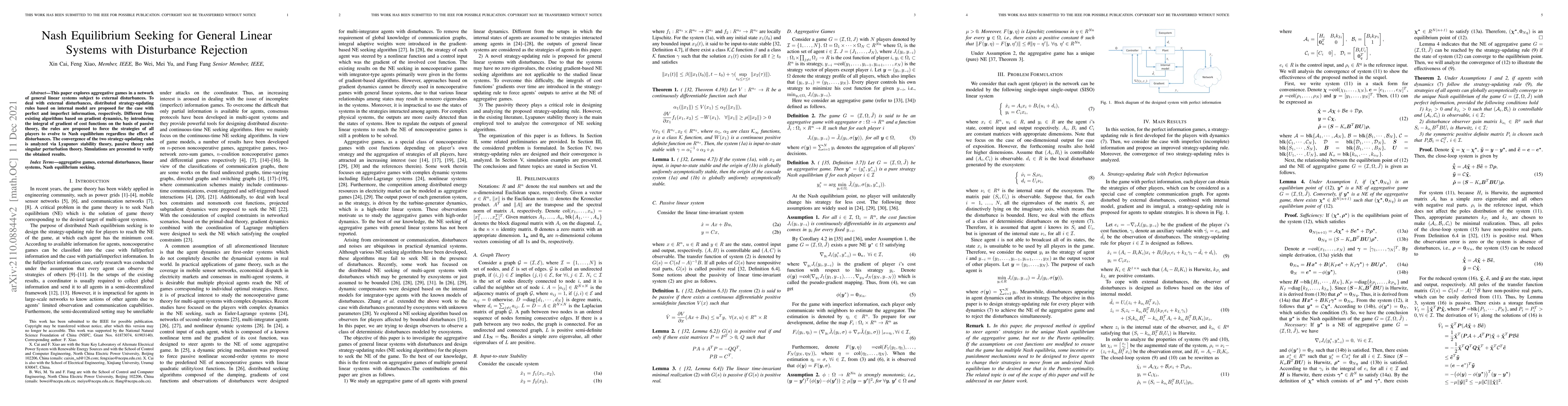 Thumbnail for Nash Equilibrium Seeking for General Linear Systems with Disturbance
  Rejection