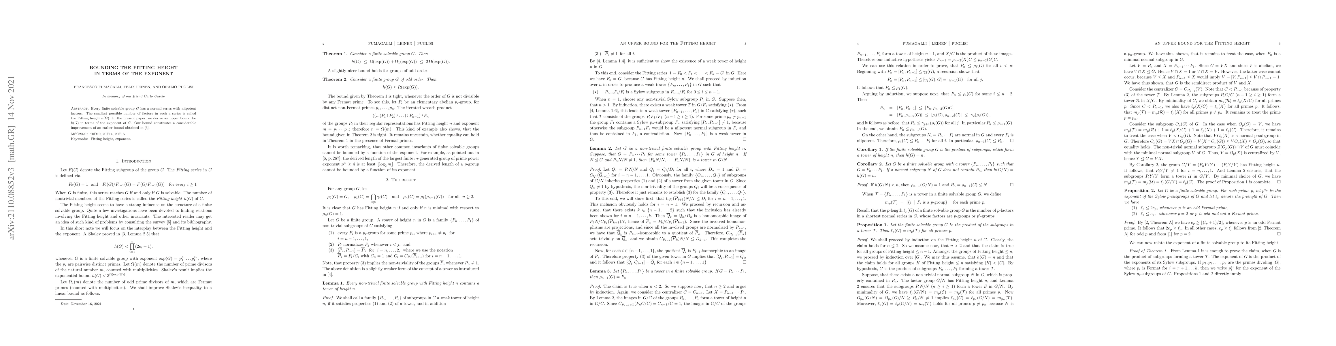 Thumbnail for The Fitting height is bounded by a function of the exponent