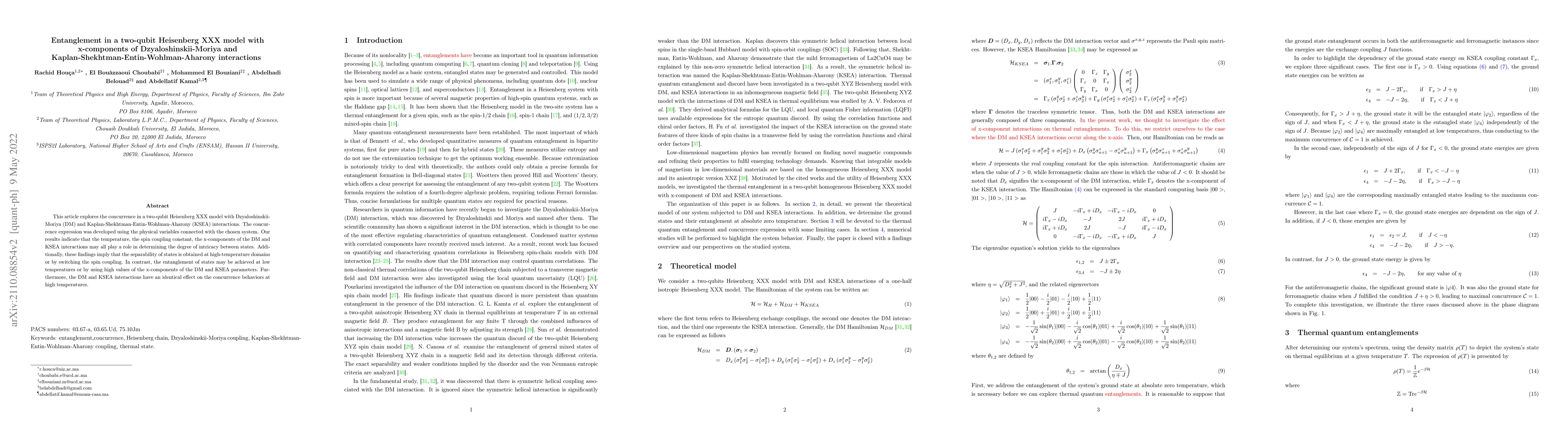 Thumbnail for Entanglement in a two-qubit Heisenberg XXX chain with x-components of
  Dzyaloshinskii-Moriya and Kaplan-Shekhtman-Entin-Wohlman-Aharony interactions