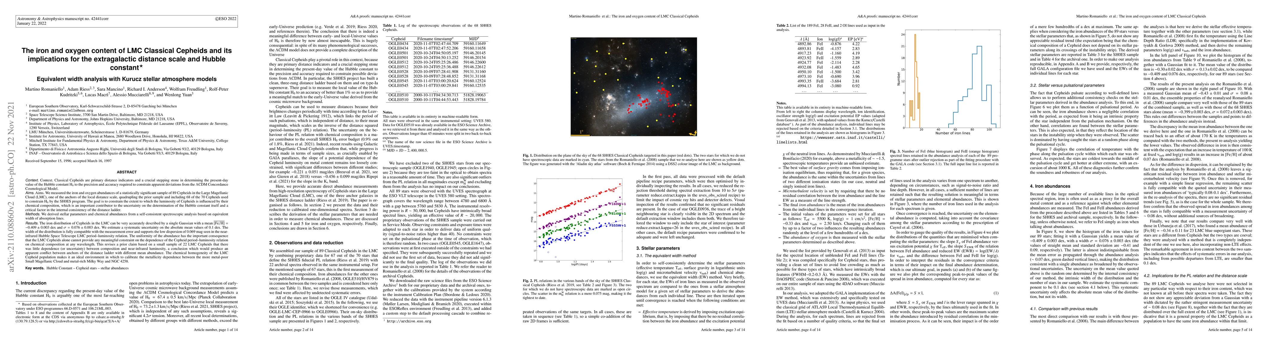 Thumbnail for The iron and oxygen content of LMC Classical Cepheids and its
  implications for the Extragalactic Distance Scale and Hubble constant