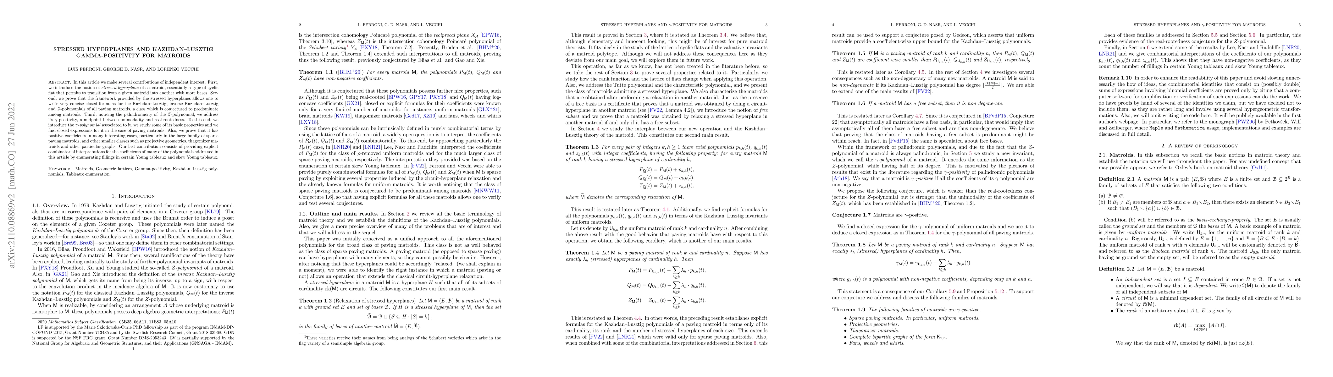 Thumbnail for Stressed hyperplanes and Kazhdan-Lusztig gamma-positivity for matroids