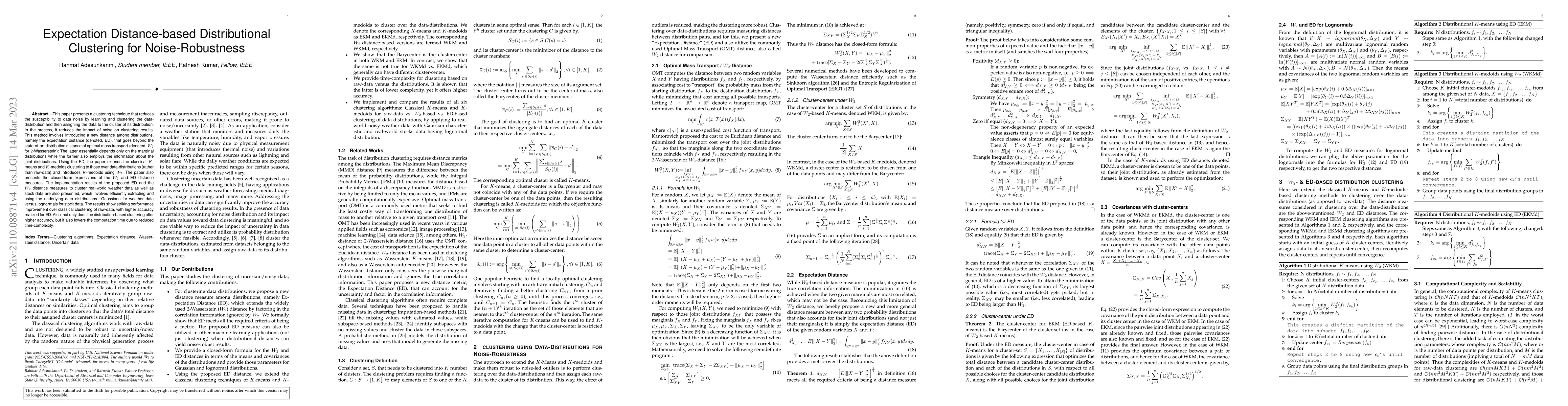 Thumbnail for Expectation Distance-based Distributional Clustering for
  Noise-Robustness