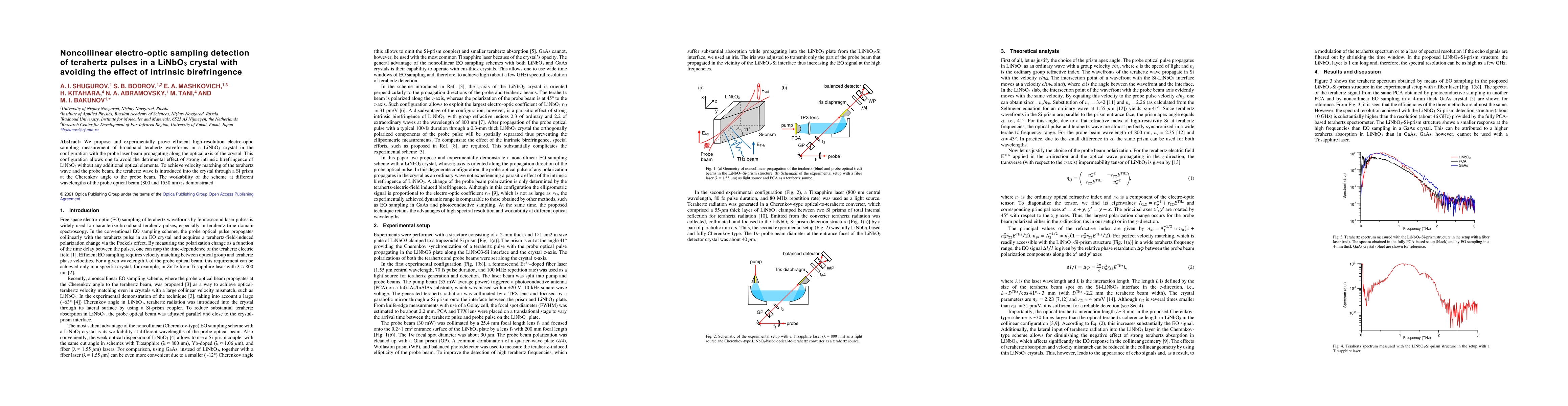 Thumbnail for Noncollinear electro-optic sampling detection of terahertz pulses in a
  LiNbO$_3$ crystal with avoiding the effect of intrinsic birefringence