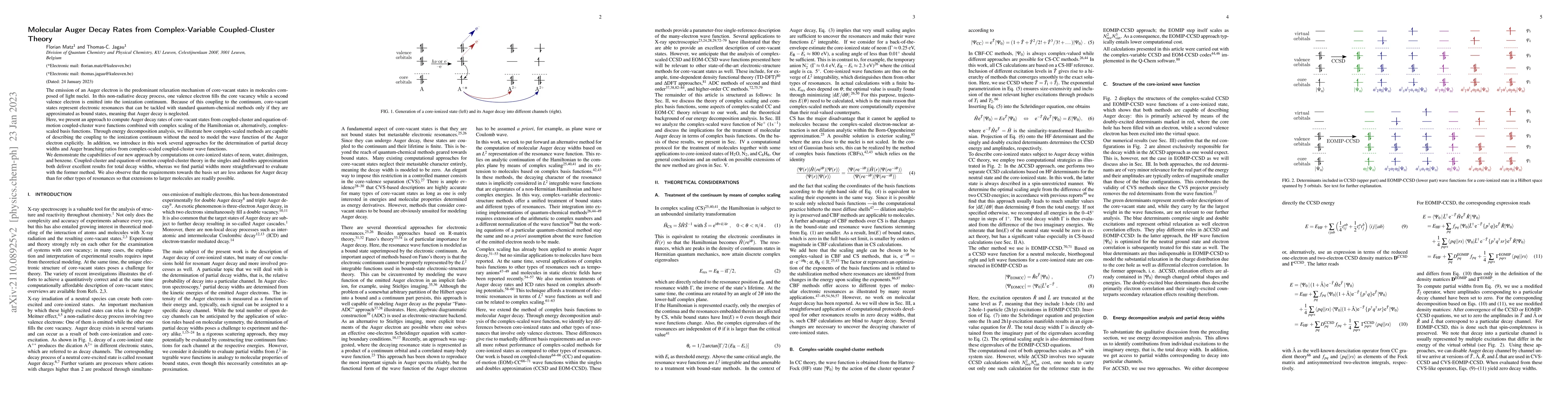 Thumbnail for Molecular Auger Decay Rates from Complex-Variable Coupled-Cluster Theory