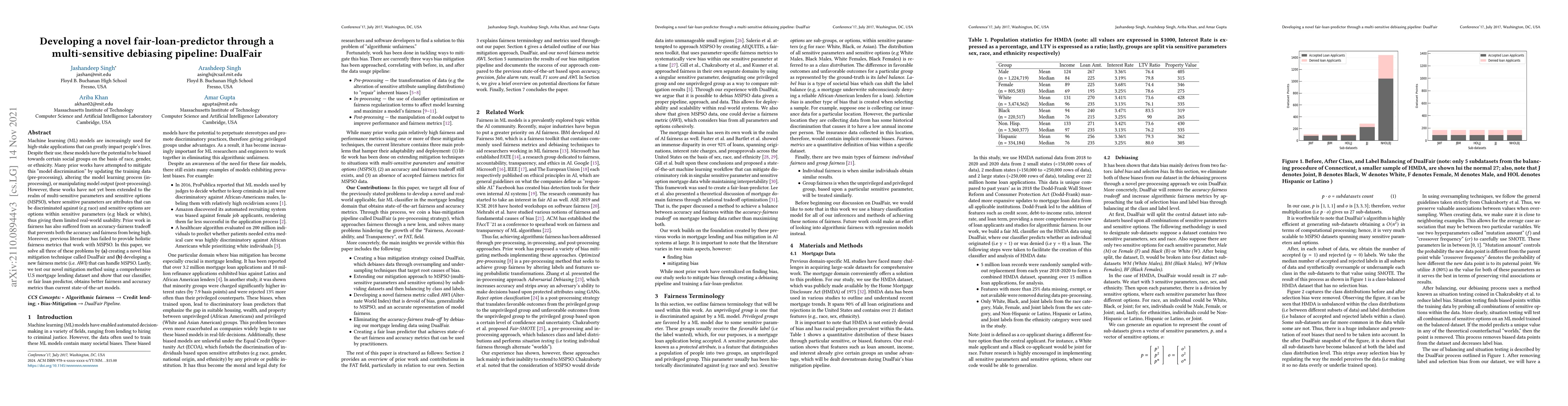 Thumbnail for Developing a novel fair-loan-predictor through a multi-sensitive
  debiasing pipeline: DualFair