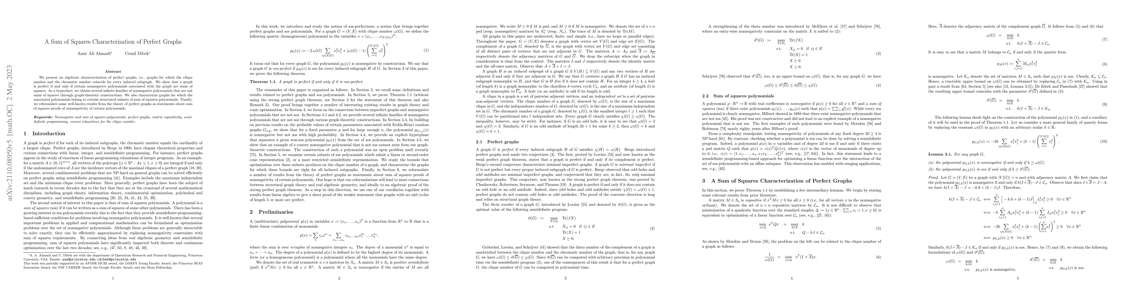Thumbnail for A Sum of Squares Characterization of Perfect Graphs