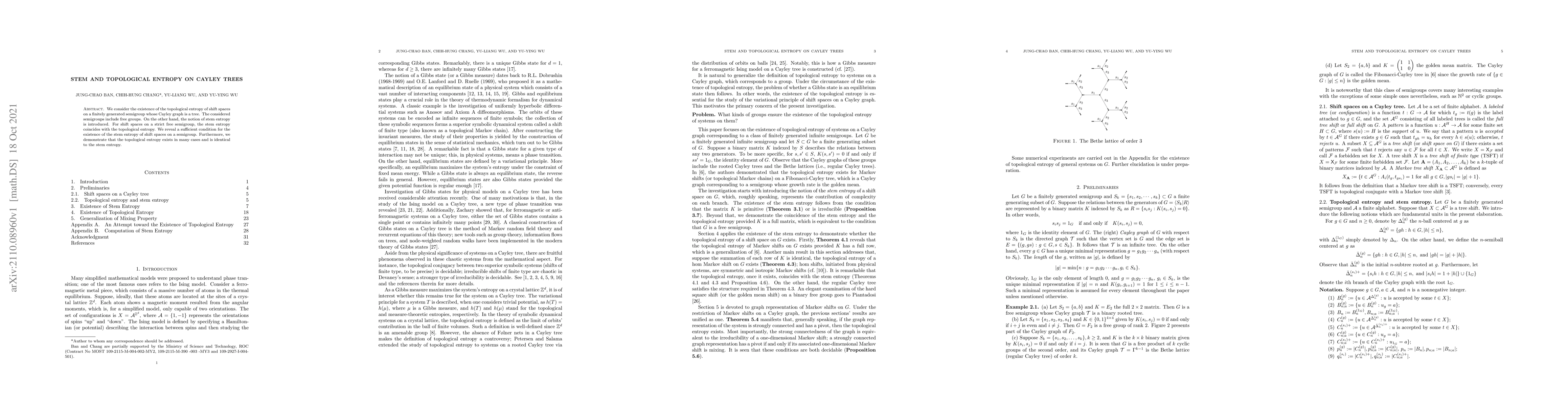 Thumbnail for Stem and topological entropy on Cayley trees