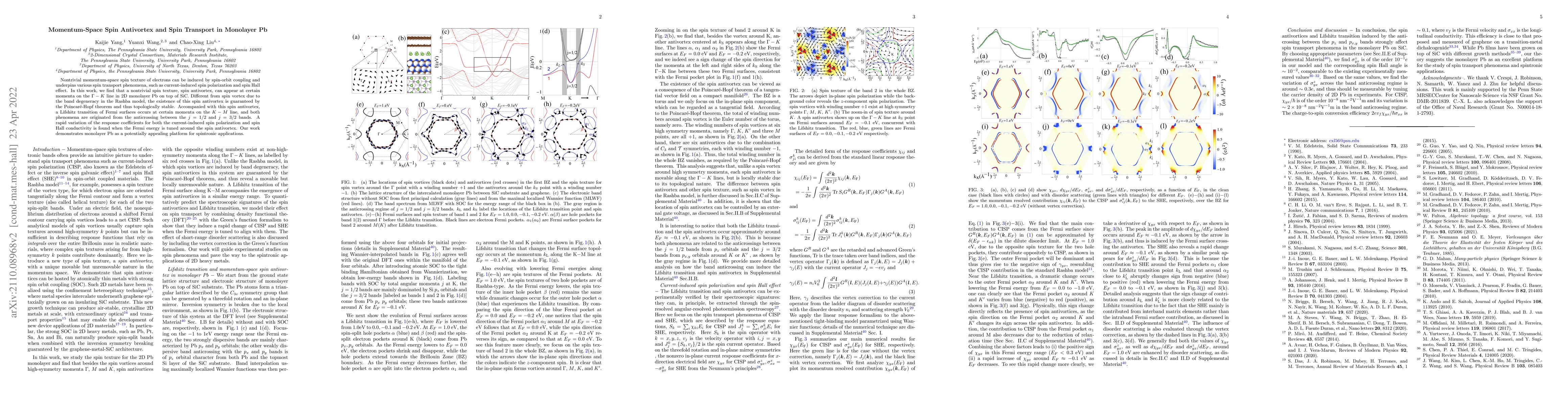 Thumbnail for Momentum-Space Spin Antivortex and Spin Transport in Monolayer Pb