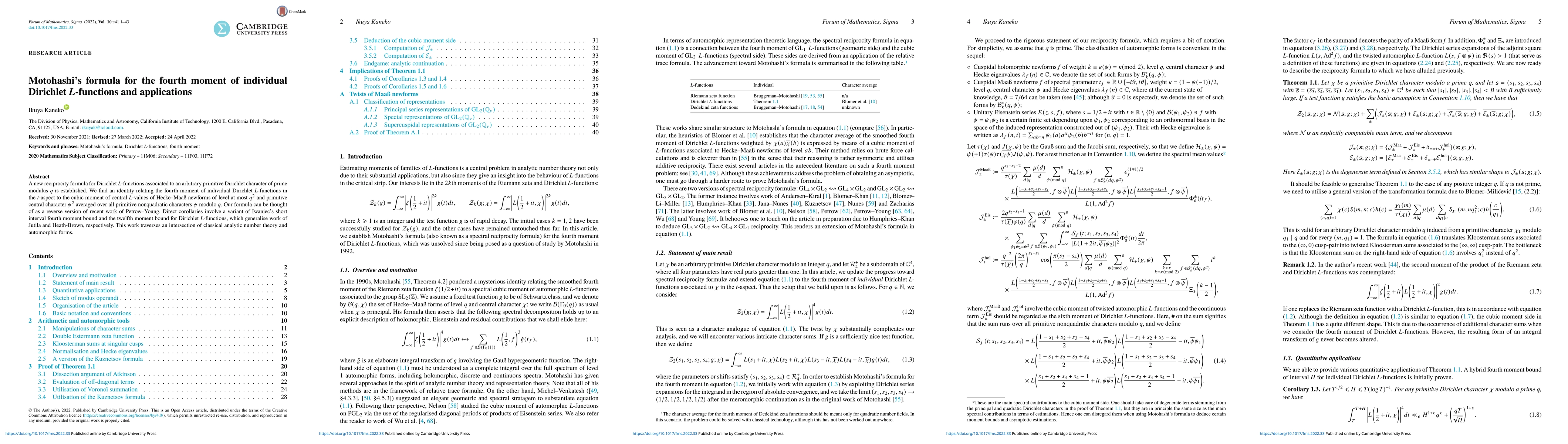 Thumbnail for Motohashi's Formula for the Fourth Moment of Individual Dirichlet
  $L$-Functions and Applications
