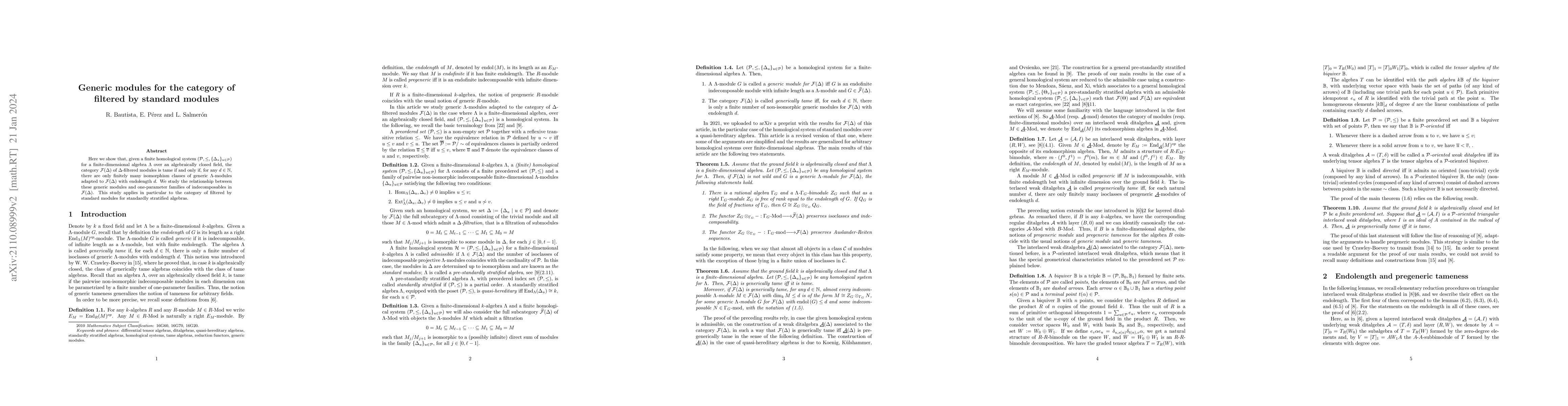 Thumbnail for Generic modules for the category of filtered by standard modules