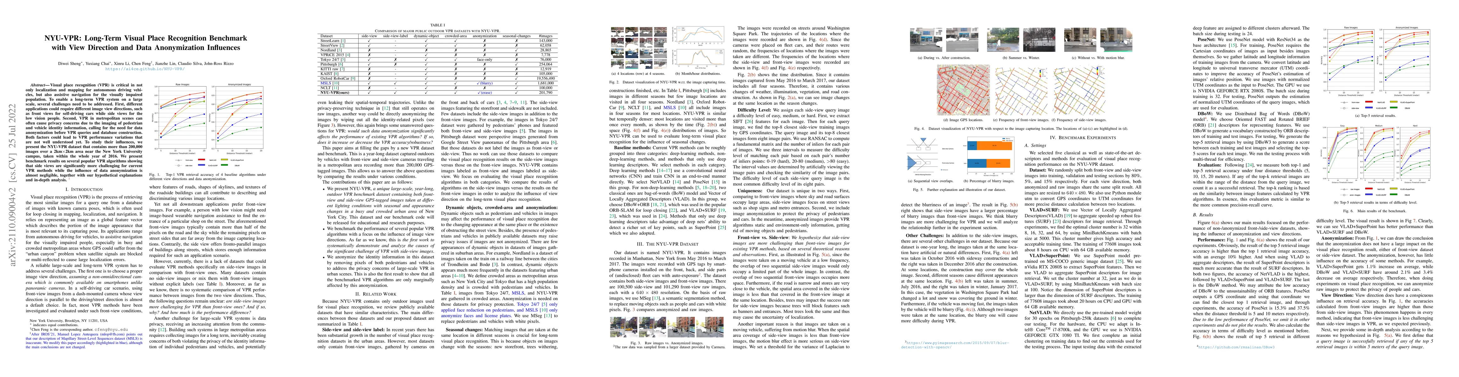 Thumbnail for NYU-VPR: Long-Term Visual Place Recognition Benchmark with View
  Direction and Data Anonymization Influences
